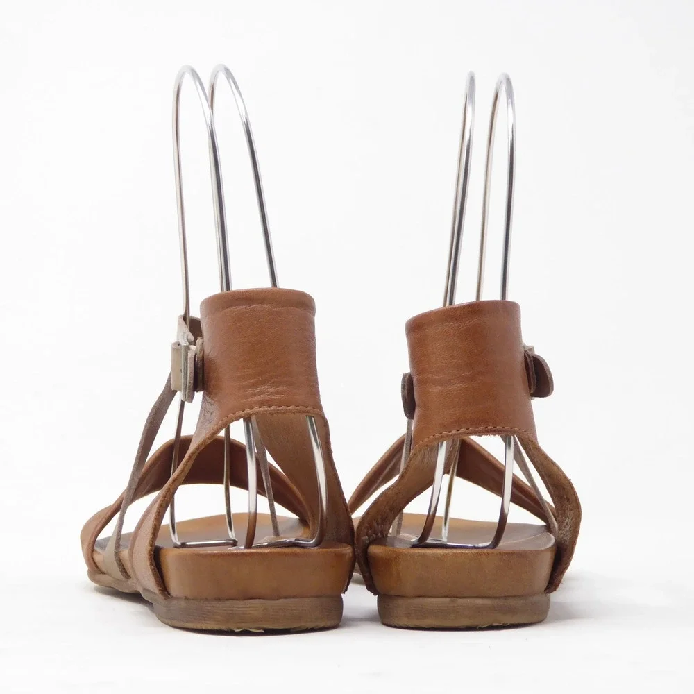 Miz Mooz Womens Amanda Sandals Brown Leather Strappy Flat 37 / 6.5